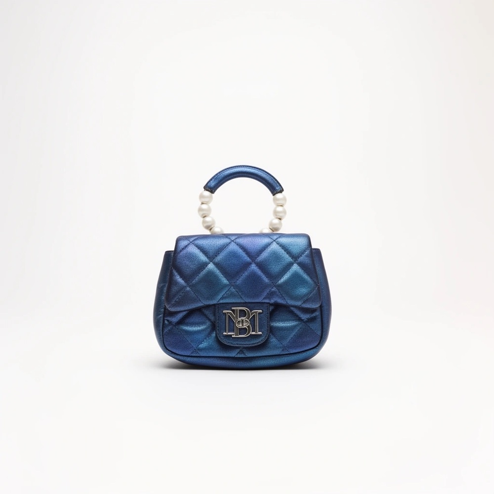 Badgley Mischka Purple Blue Quilted Purse Handbag Pearl Handle wedding formal